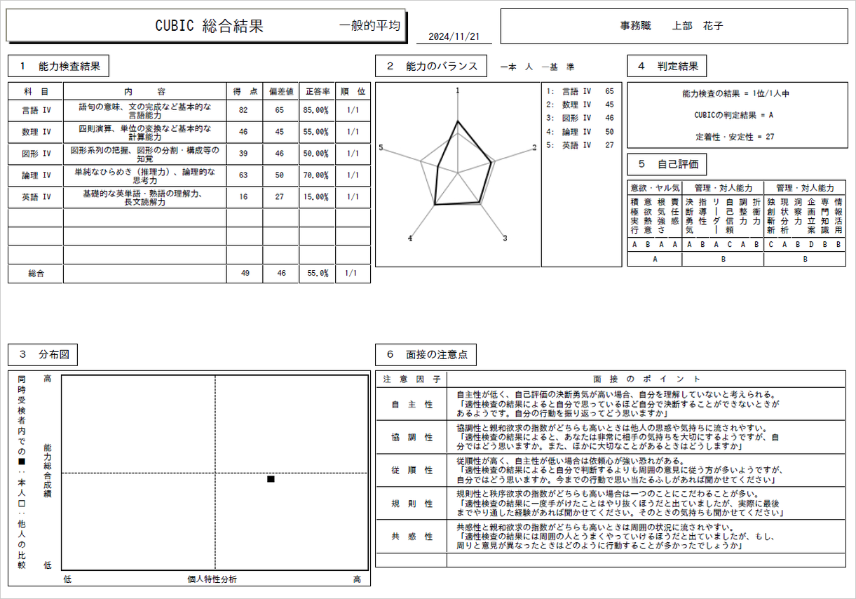 CUBIC for WEB 能力検査 総合結果