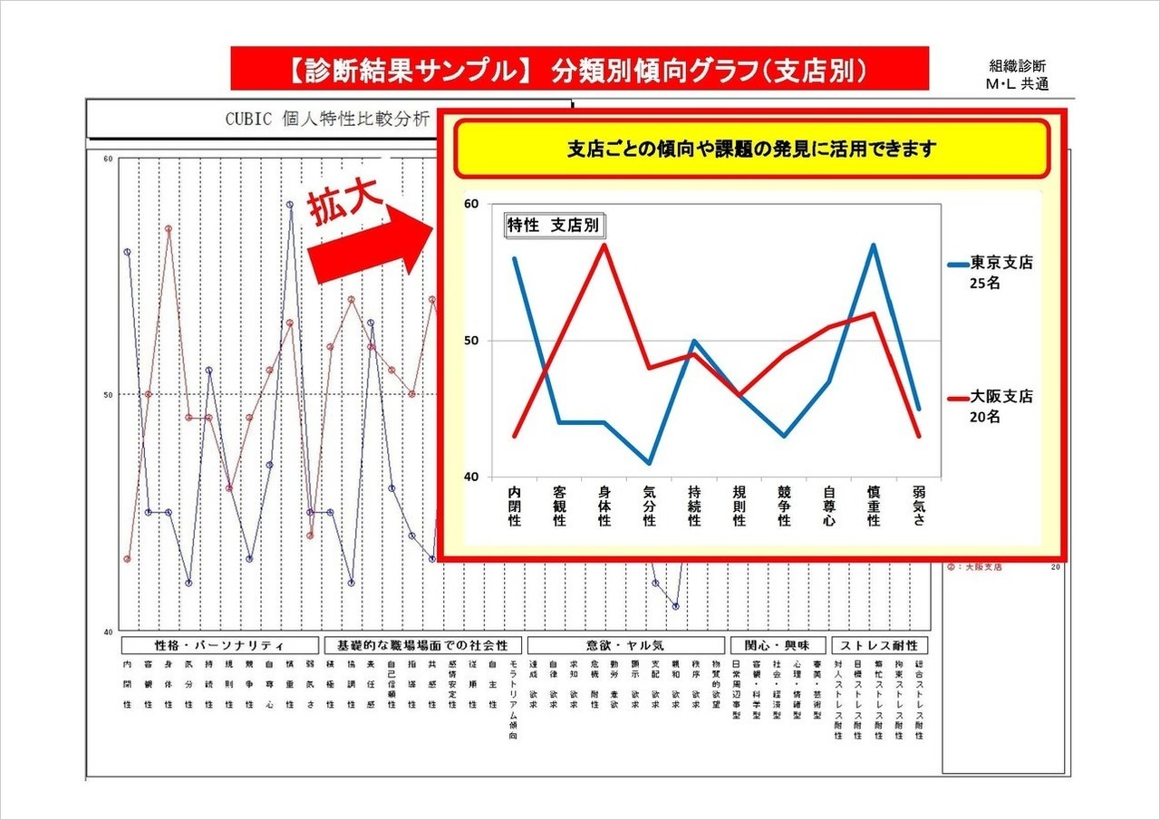 分類別傾向グラフ(支店別)の診断結果サンプル